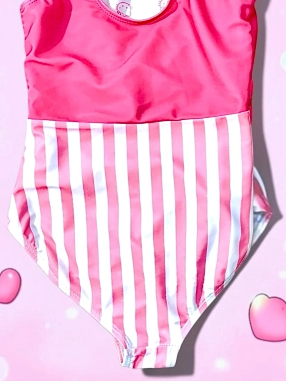 Hello Kitty by Sanrio Girls Swimsuit Pink Striped One‑Piece S 6/6X EUC